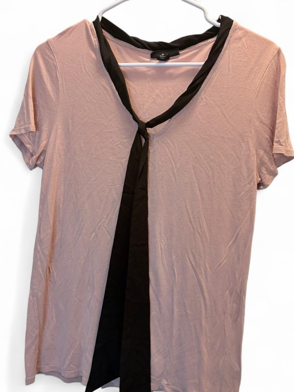 Jason Wu Y2K Dusty Pink Short Sleeve Blouse with Black Tie Detail
